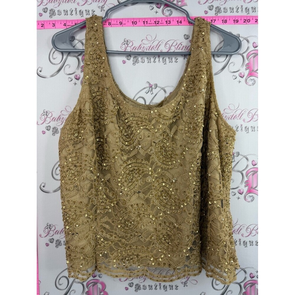 Windsmoor tank top sparkly shiny shimmer Gold Sequin Lace Tank Top